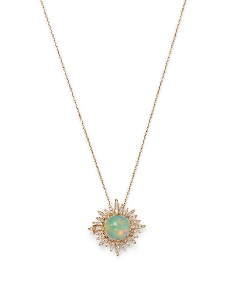 Opal & Diamond Sun Pendant Necklace in 14K Yellow Gold, 18"