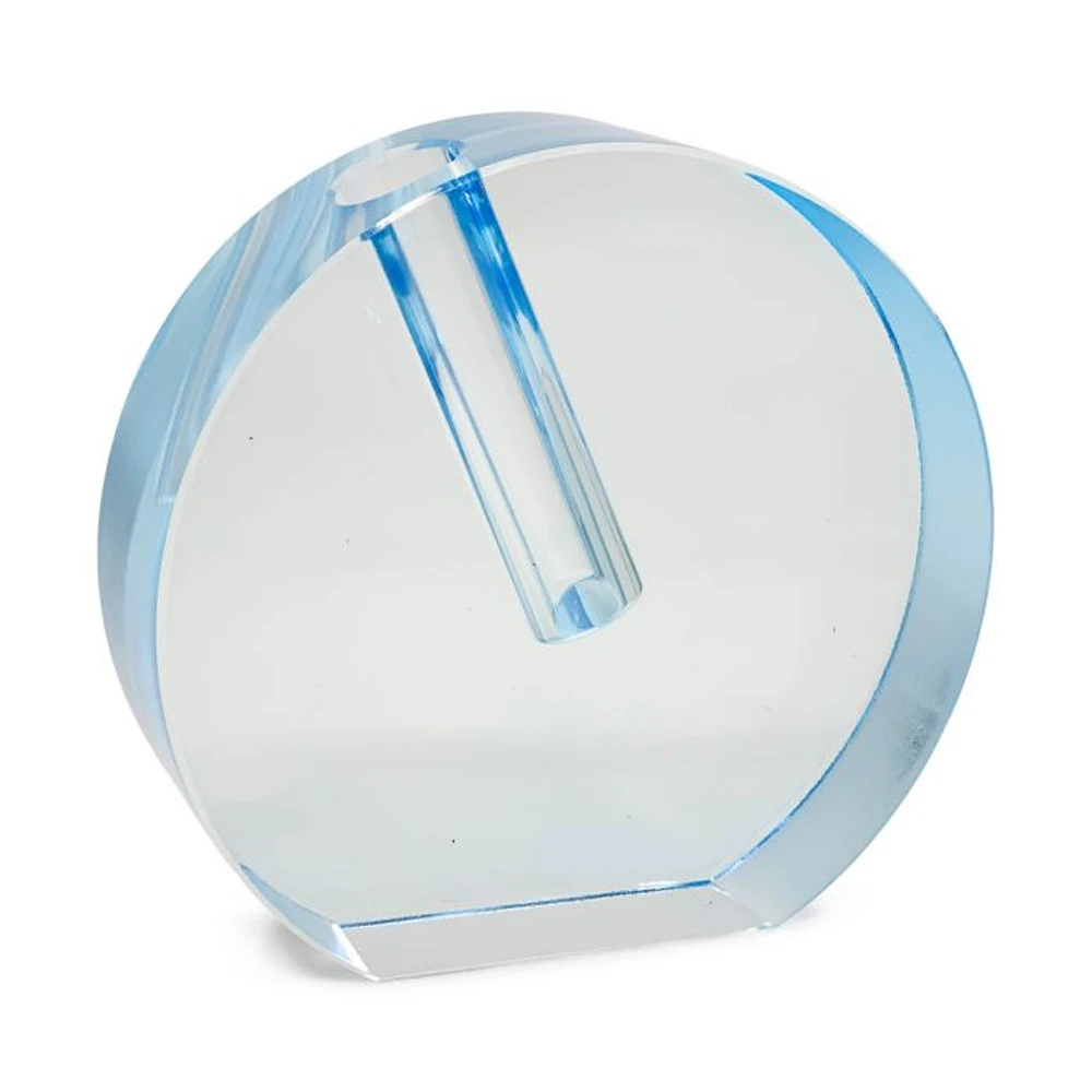 Crystal Blue Round Flat Vase, Small