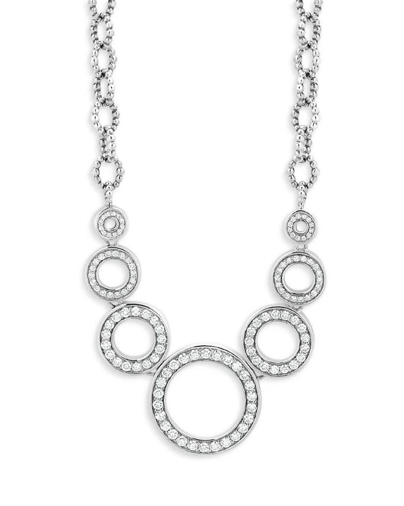 Sterling Silver Caviar Spark Diamond Multi Circle Statement Necklace, 18"