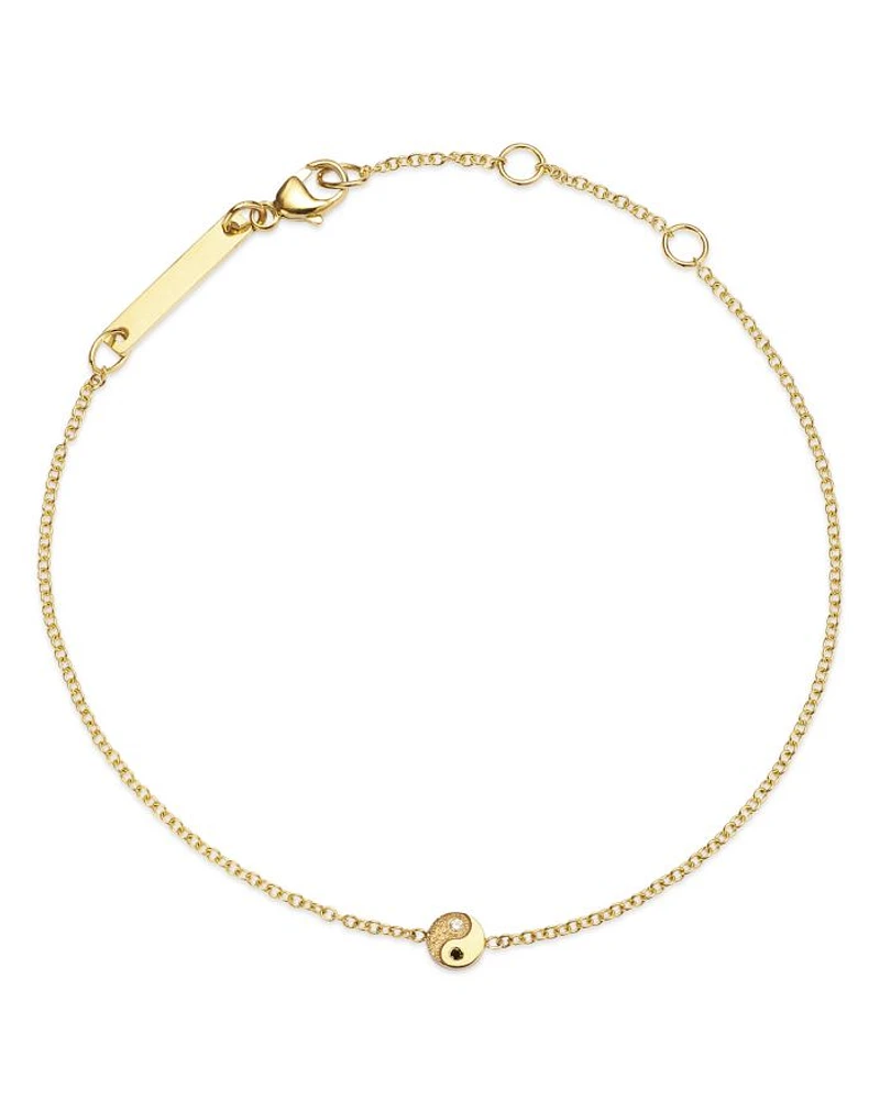 14K Yellow Gold Itty Bitty Symbols Black & White Diamond Yin Yang Charm Bracelet