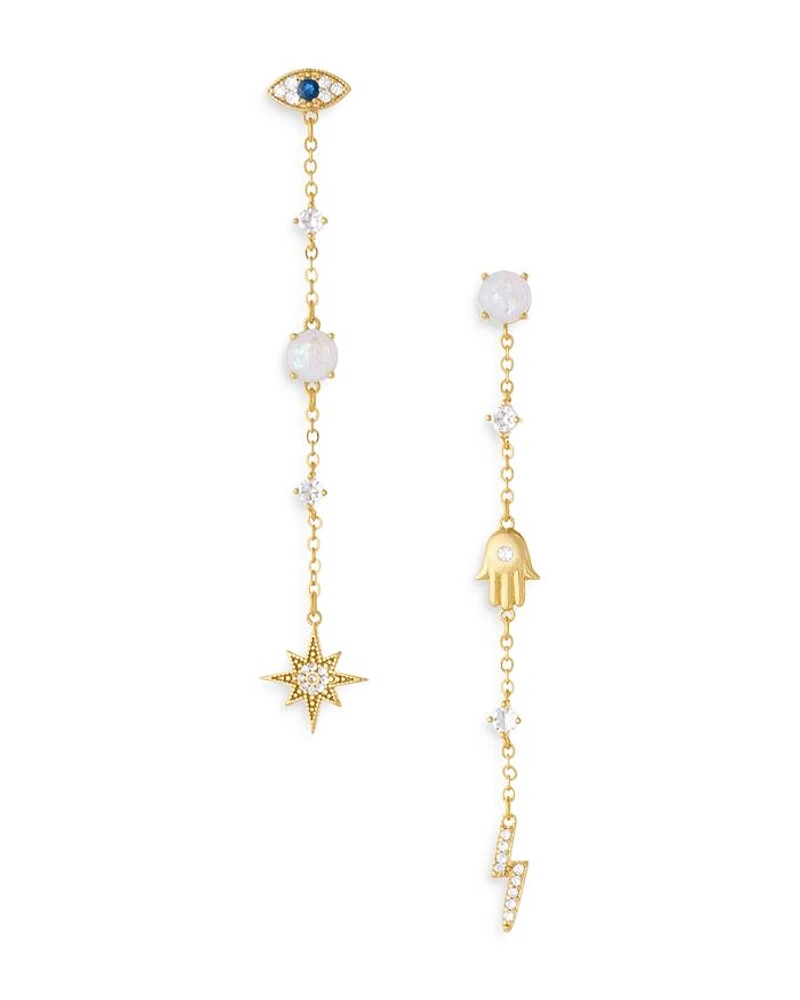Linear Charm Drop Earrings in 18K Gold Plated