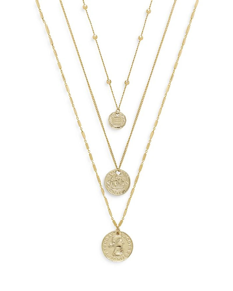 Coin Pendant Necklaces in 18K Gold Plate, Set of 3