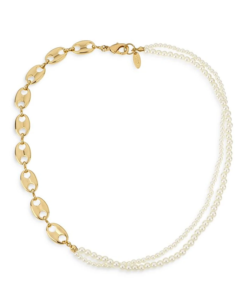 Meet Me Halfway Imitation Pearl & 18K Gold Plated Chain Necklace, 16"