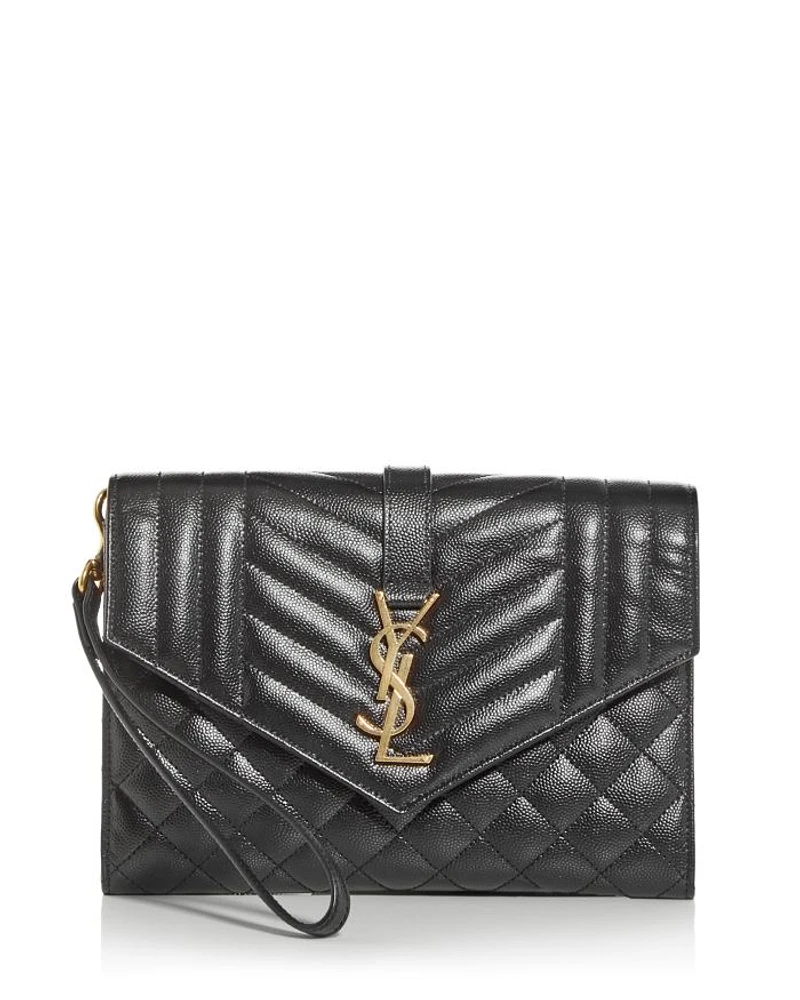 Envelope Flap Pouch Mix Matelassé Grain De Poudre Embossed Leather