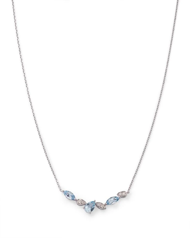 Aquamarine & Diamond Accent Curved Bar Necklace in 14K White Gold, 17"