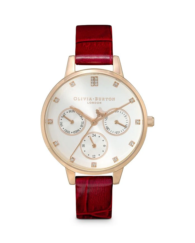 Multifunction Leather Strap Chronograph Watch, 34mm