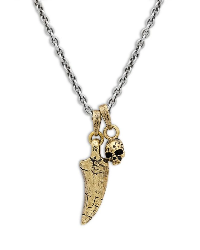 Artisan Sterling Silver & Brass Tooth & Skull Pendant Necklace, 24"