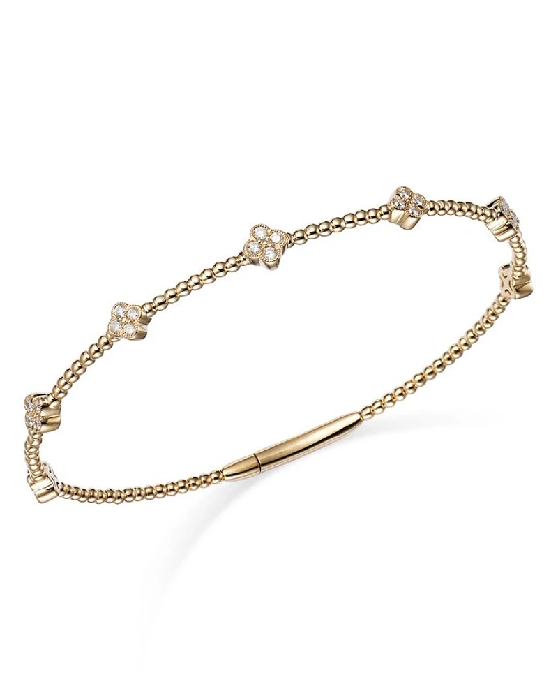 Diamond Cluster Beaded Bangle Bracelet in 14K Gold
