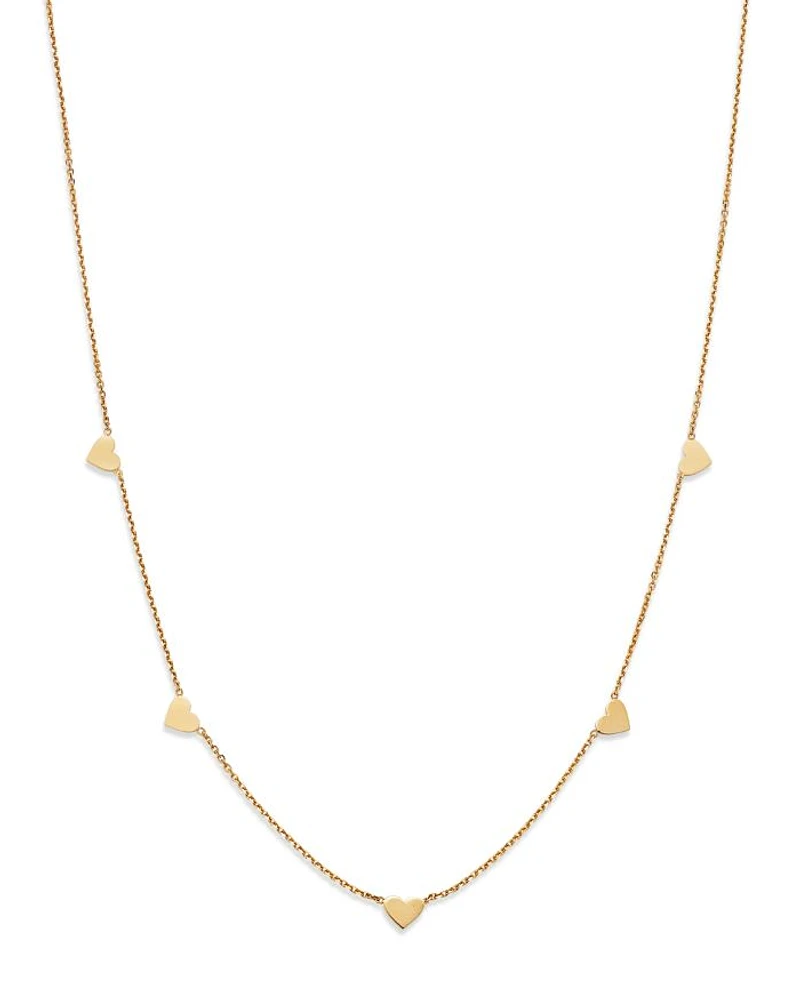 14K Yellow Gold Heart Station Necklace, 18"-20"