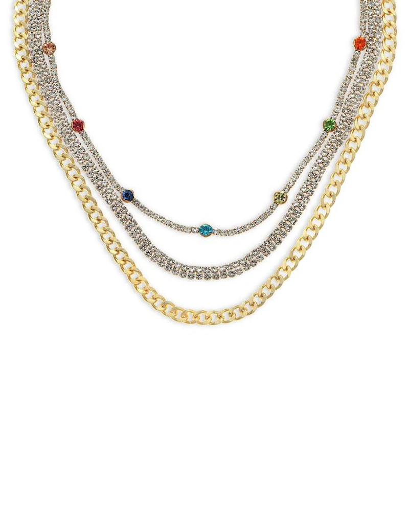 Chain Link & Cubic Zirconia Rainbow Necklace Set, 12"-17"