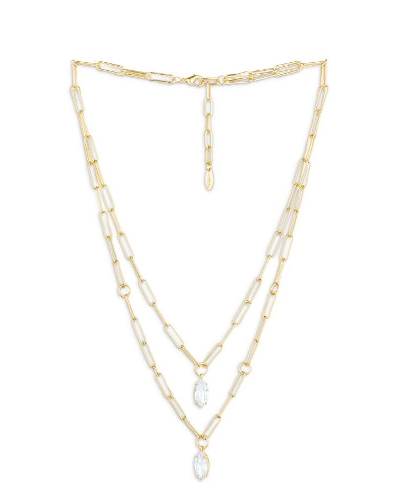 Double Layer Crystal Pendant Necklace, 18-20"