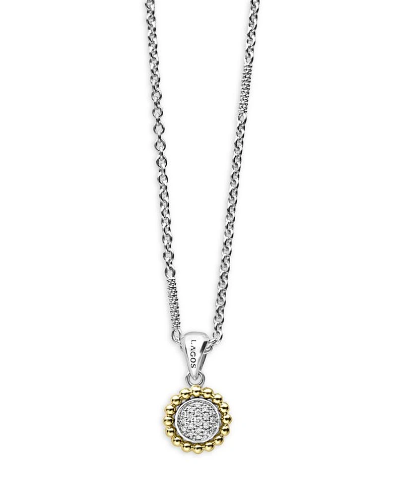 18K Yellow Gold & Sterling Silver Diamond Cluster Bead Frame Pendant Necklace, 16-18"