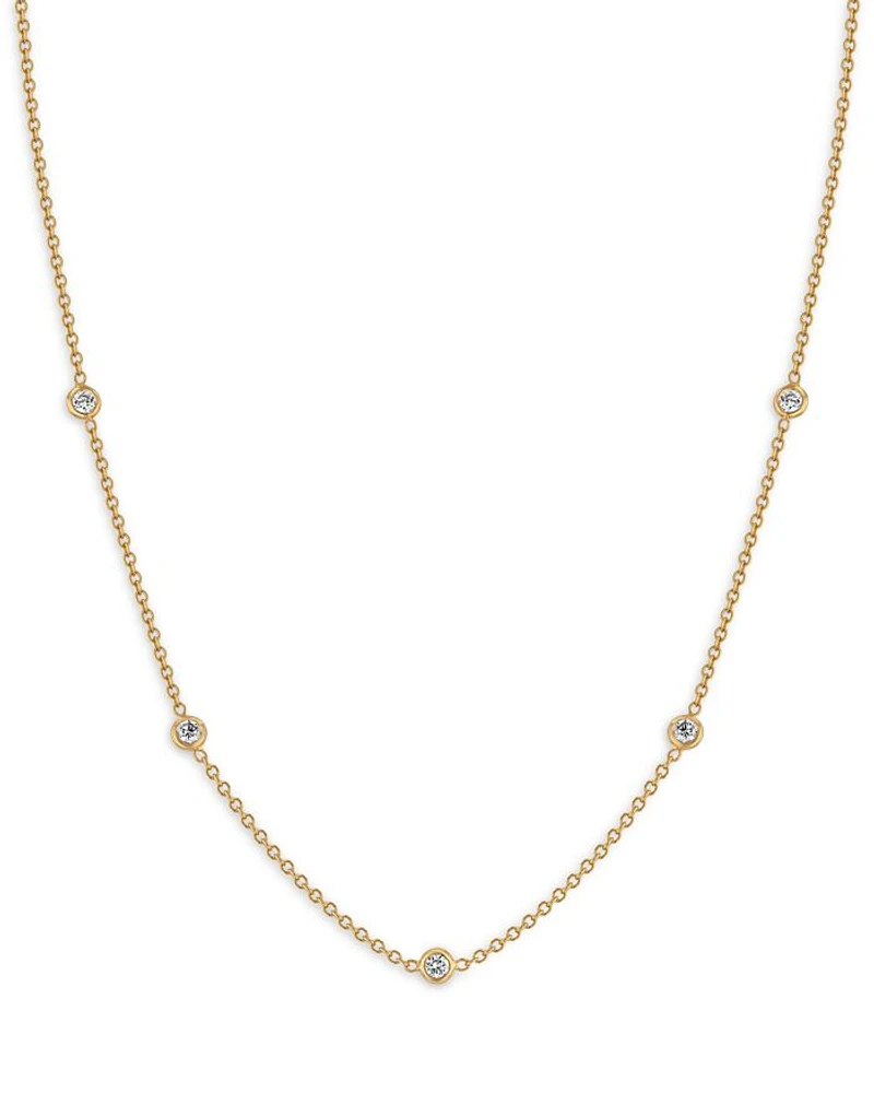 14K Yellow Gold Floating Diamonds Diamond Bezel Choker Necklace, 14-16"
