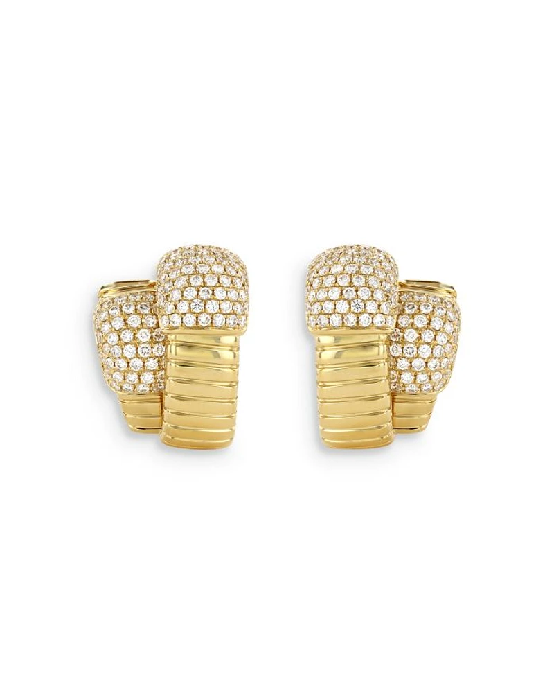 18K Yellow Gold Via Mercanti Diamond Pavé Double Tubogas Hoop Earrings