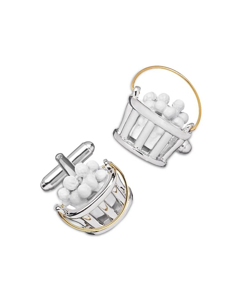 Bucket of Golf Balls Silver & Gold Tone Rhodium Plated Cufflinks