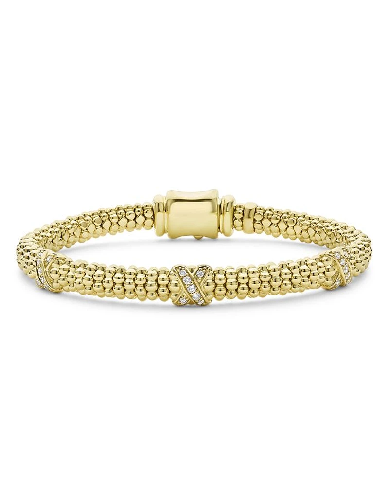 18K Yellow Gold Embrace Diamond Triple X Caviar Bead Bracelet