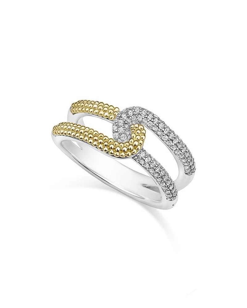 18K Yellow Gold & Sterling Silver Caviar Lux-Clip Diamond Statement Ring