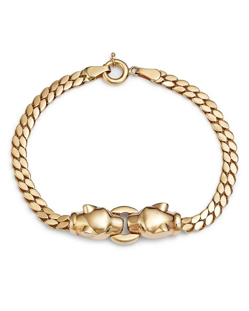 14K Yellow Gold Emerald Eye Panther Bracelet