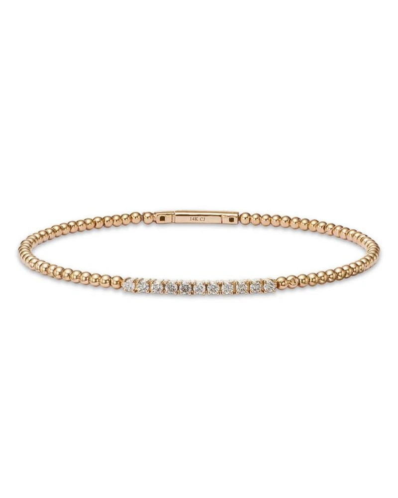 Diamond Station Bangle Bracelet in 14K Yellow Gold, 0.45 tcw