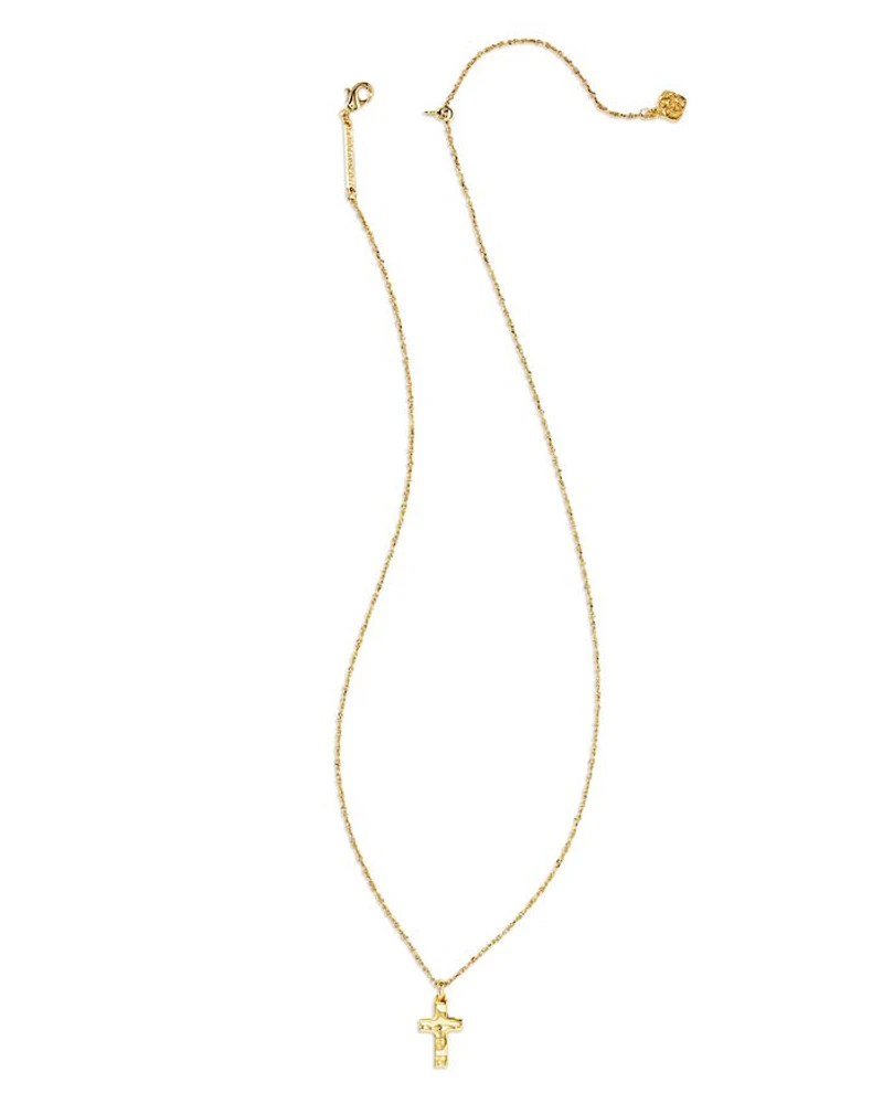 Cross Pendant Necklace 14K Gold Pated, 19"