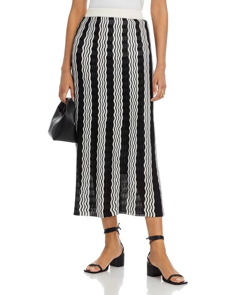 Pointelle Intarsia Knit Midi Skirt