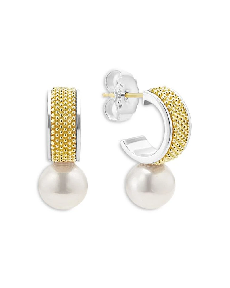 18K Yellow Gold & Sterling Silver Luna Cultured Freshwater Pearl Half Hoop Earrings