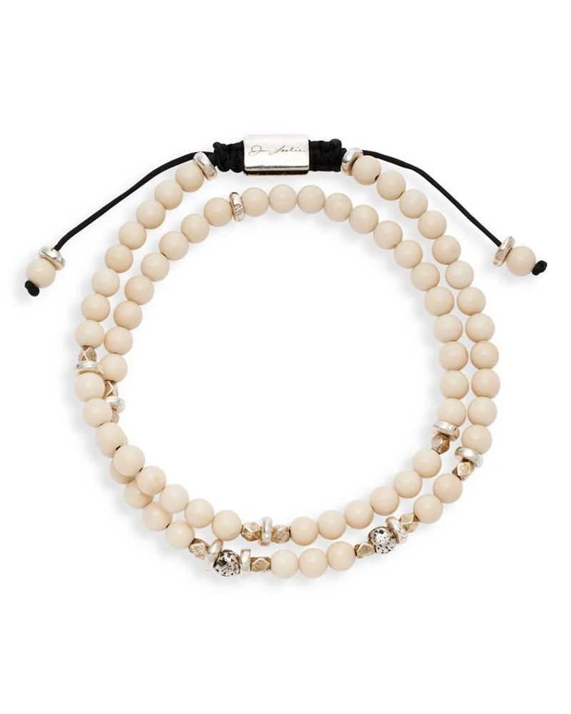 White Bone & Sterling Silver Beaded Wrap Bracelet