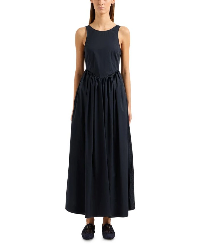 Sleeveless Gathered Cotton Maxi Dress