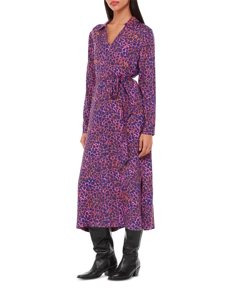 Mottled Leopard Print Midi Dress
