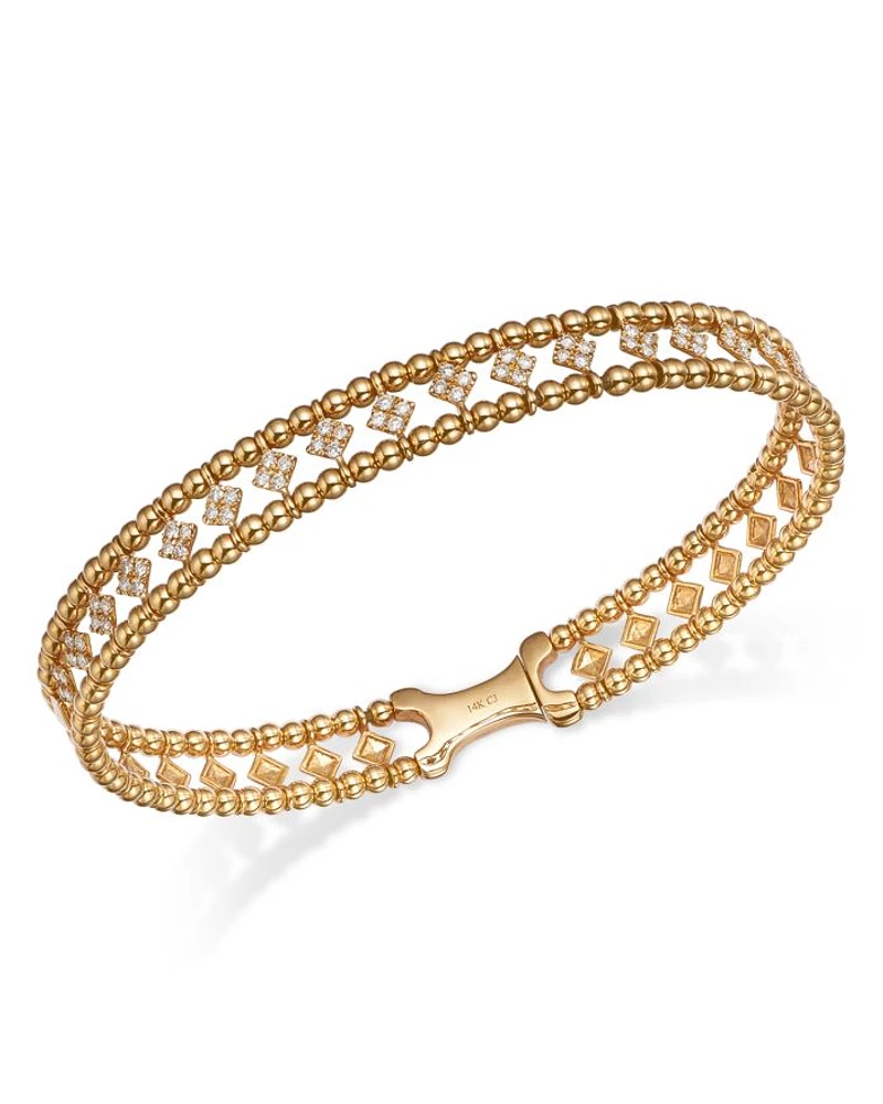 Diamond Openwork Bangle Bracelet in 14K Yellow Gold, 0.50 tcw