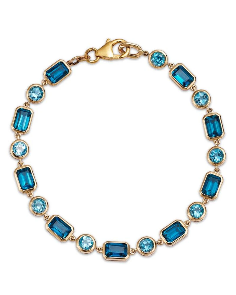 Blue Topaz Link Bracelet in 14K Yellow Gold