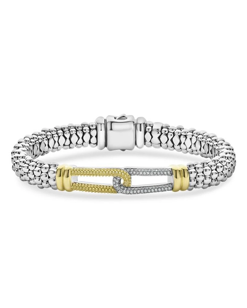 18K Yellow Gold & Sterling Silver Caviar Lux Diamond Interlocking Loop Bead Clip Bracelet - Exclusive