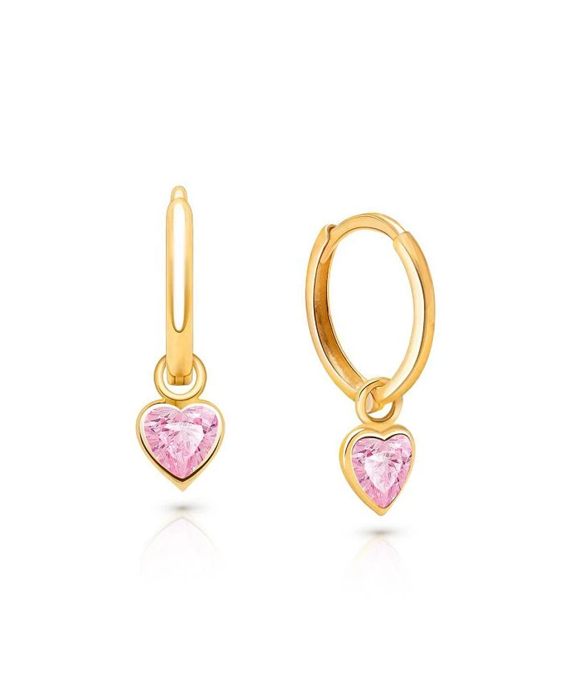 Girls' 14K Gold Pink Heart Drop 11mm Huggie Hoop Earrings - Little Kid, Big Kid