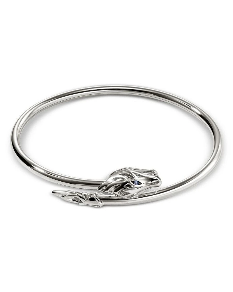 Sterling Silver Naga Blue Sapphire Dragon Cuff Bracelet