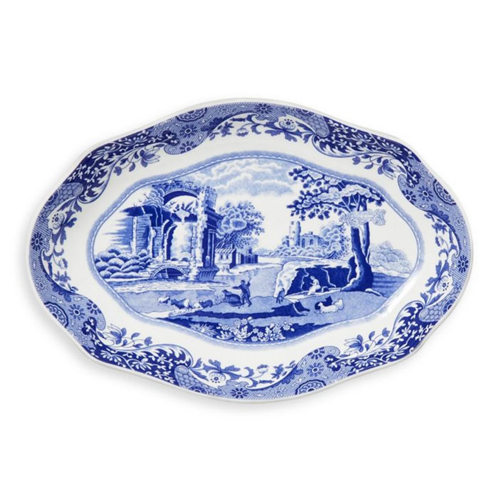 Blue Italian Oval Fluted Dish