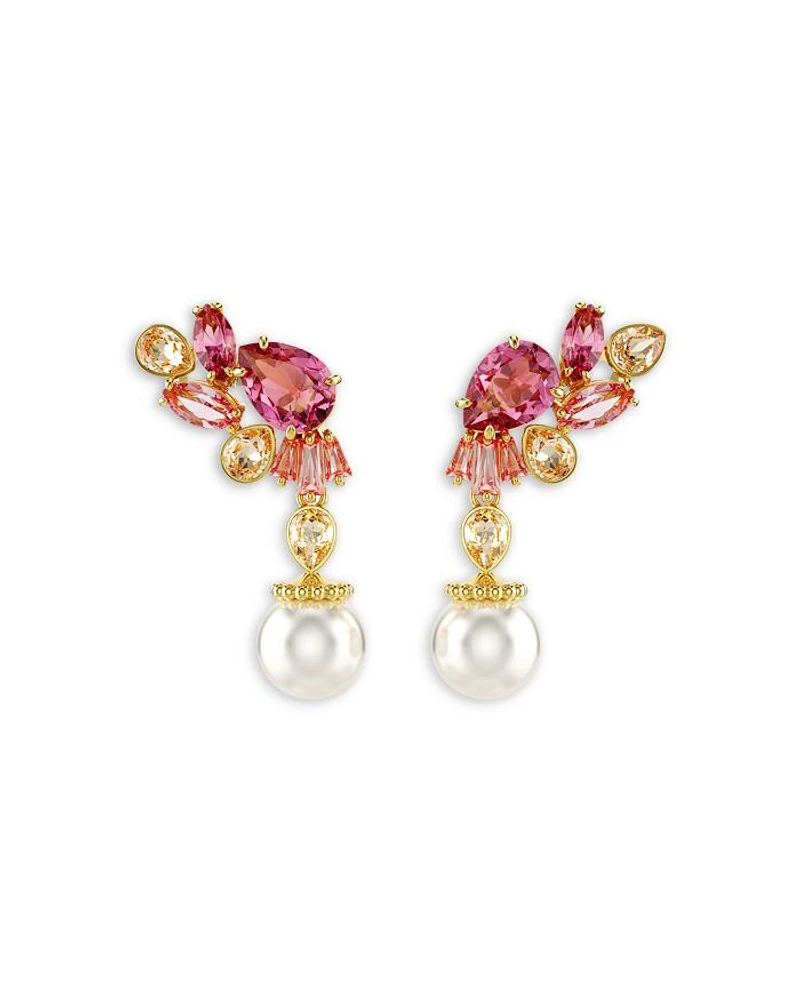Gema Sakura Imitation Pearl & Crystal Mixed Cut Drop Earrings