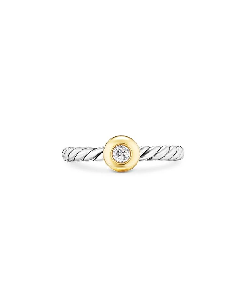 Petite Cable Flex Ring Sterling Silver with 14K Yellow Gold and Center Diamond, 2.8mm