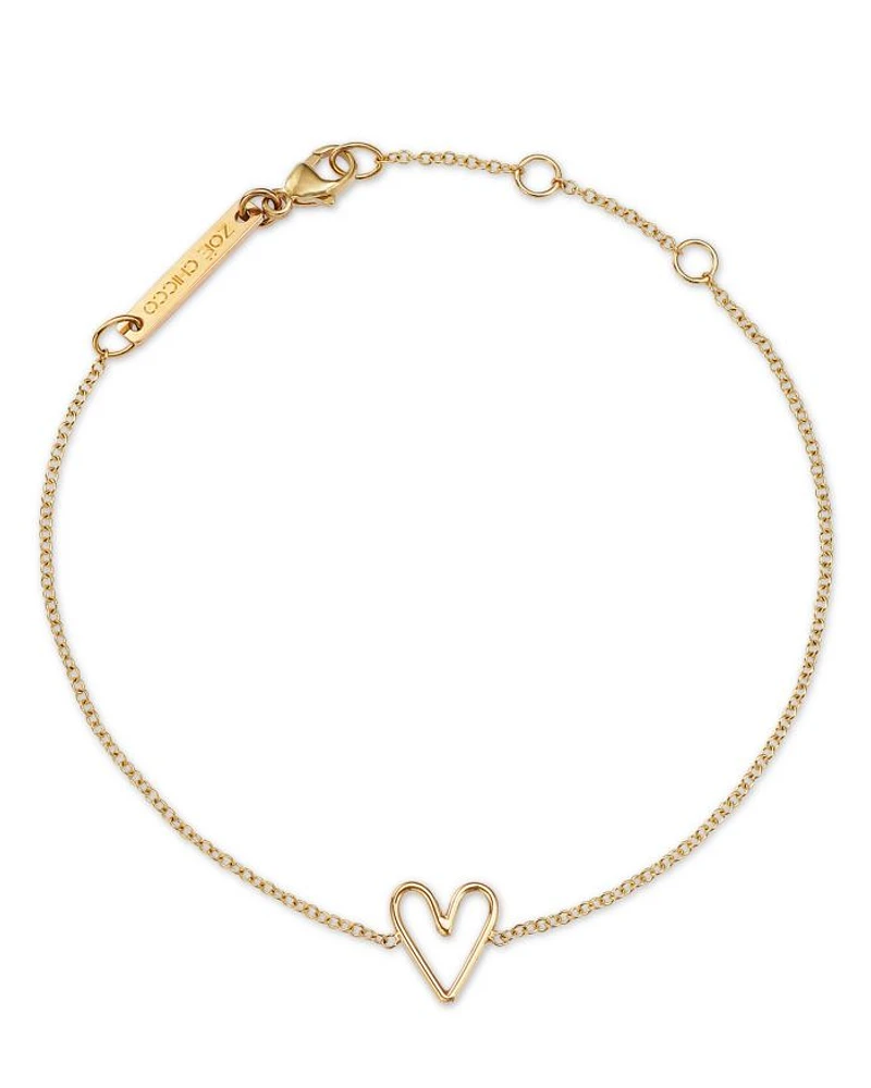 14K Yellow Gold Classic Open Heart Chain Bracelet
