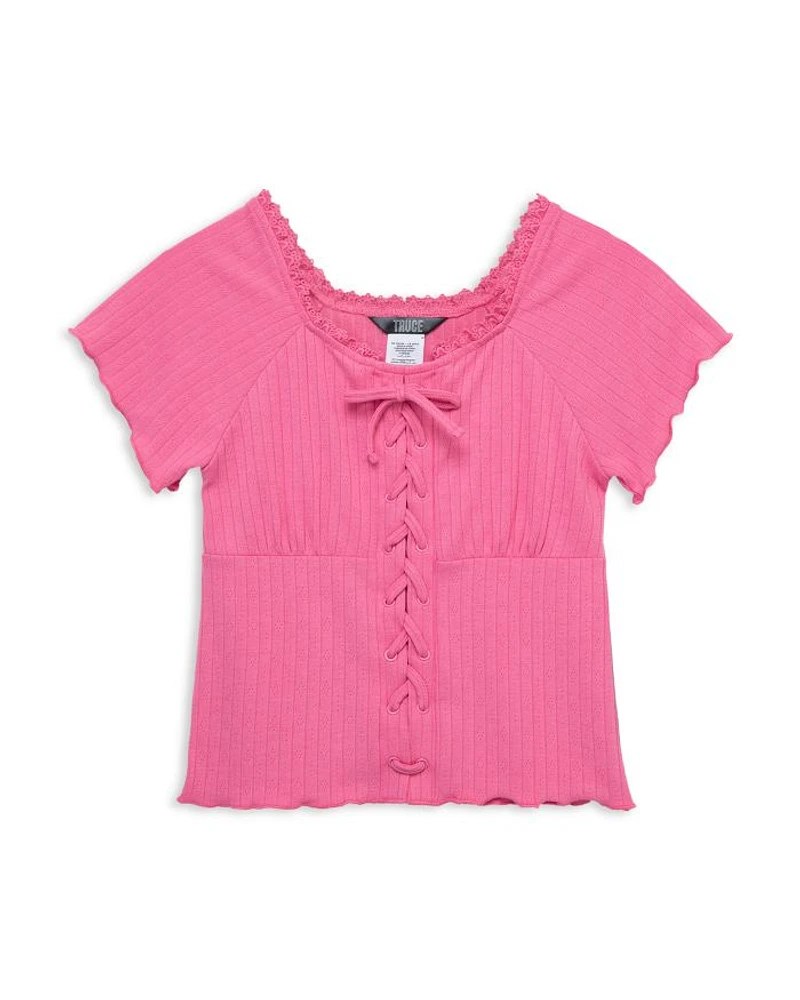 Girls' Mock Lace Up Knit Top - Big Kid