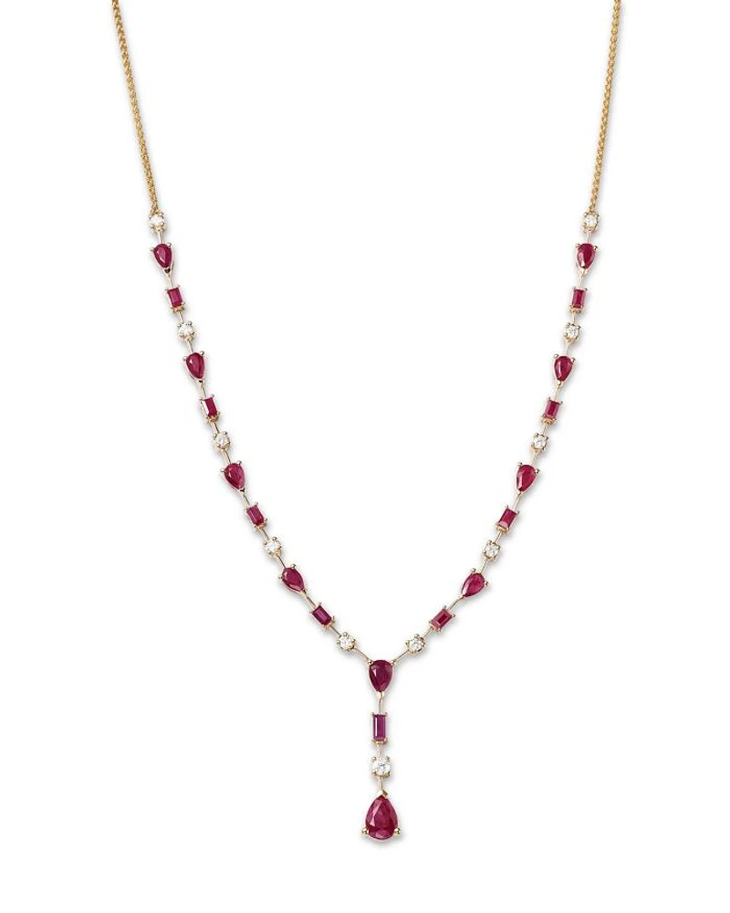 Ruby & Diamond Y Necklace in 14K Yellow Gold, 18"