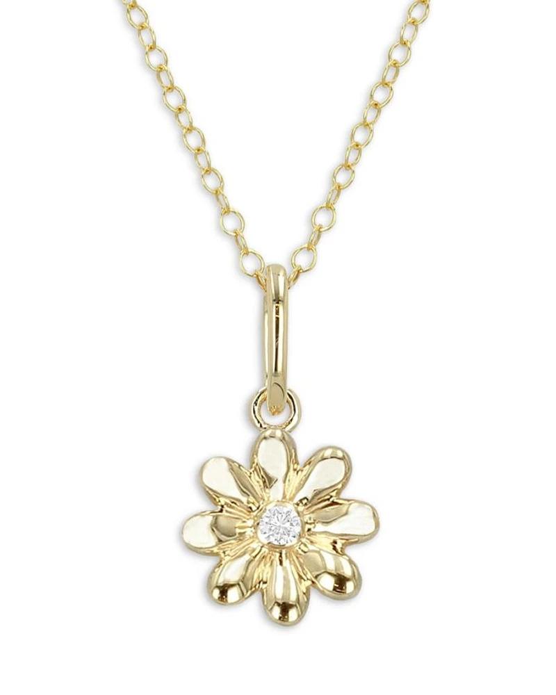 14K Yellow Gold Mini Daisy Diamond Pendant Necklace, 0.01 tcw