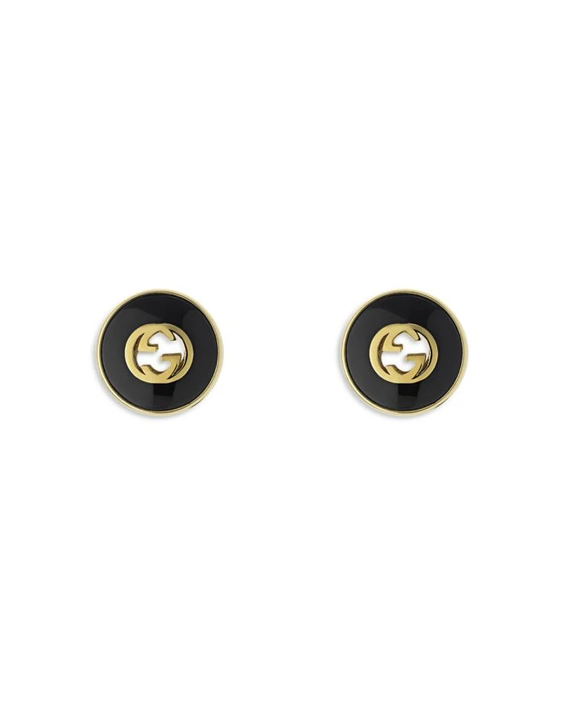 18K Yellow Gold Interlocking Black Onyx Stud Earrings