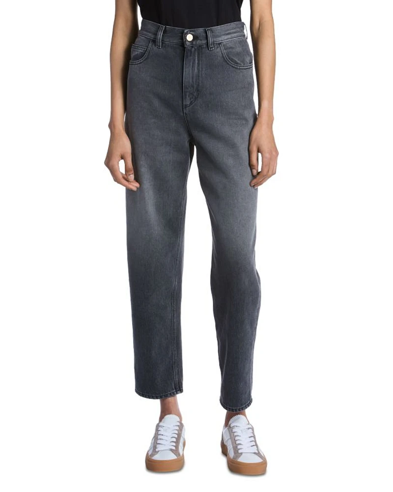 High Rise Cropped Tapered Jeans Grey