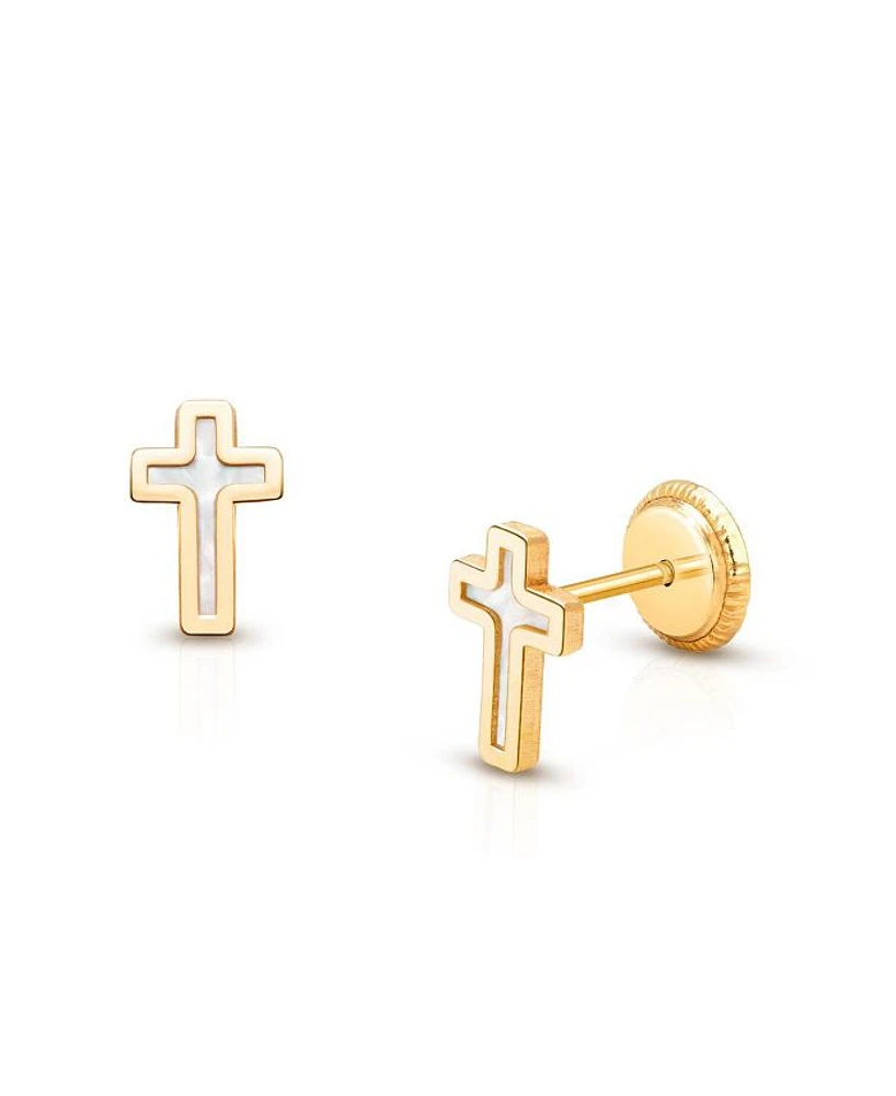 Children's 14K Gold Genuine Faith Cross Studs Girls' Screw Back Earrings