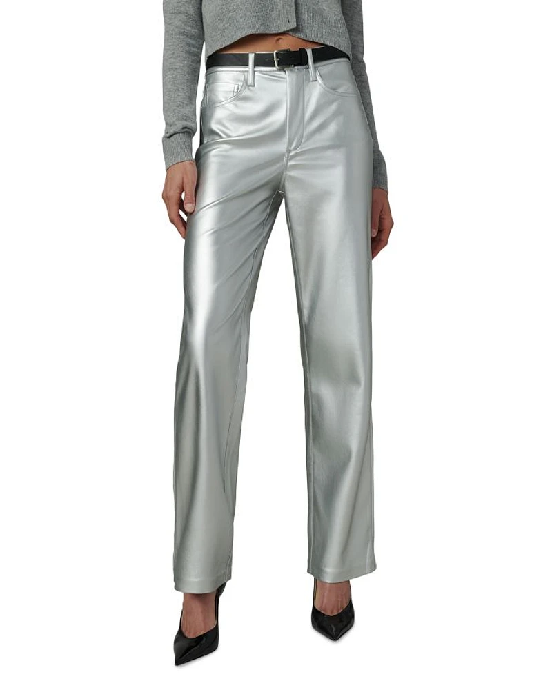 The Margot Faux Leather Straight Jeans Plated Silver