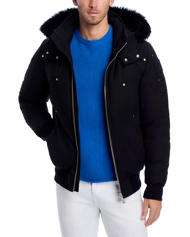Shearling Trim Down Bomber Jacket