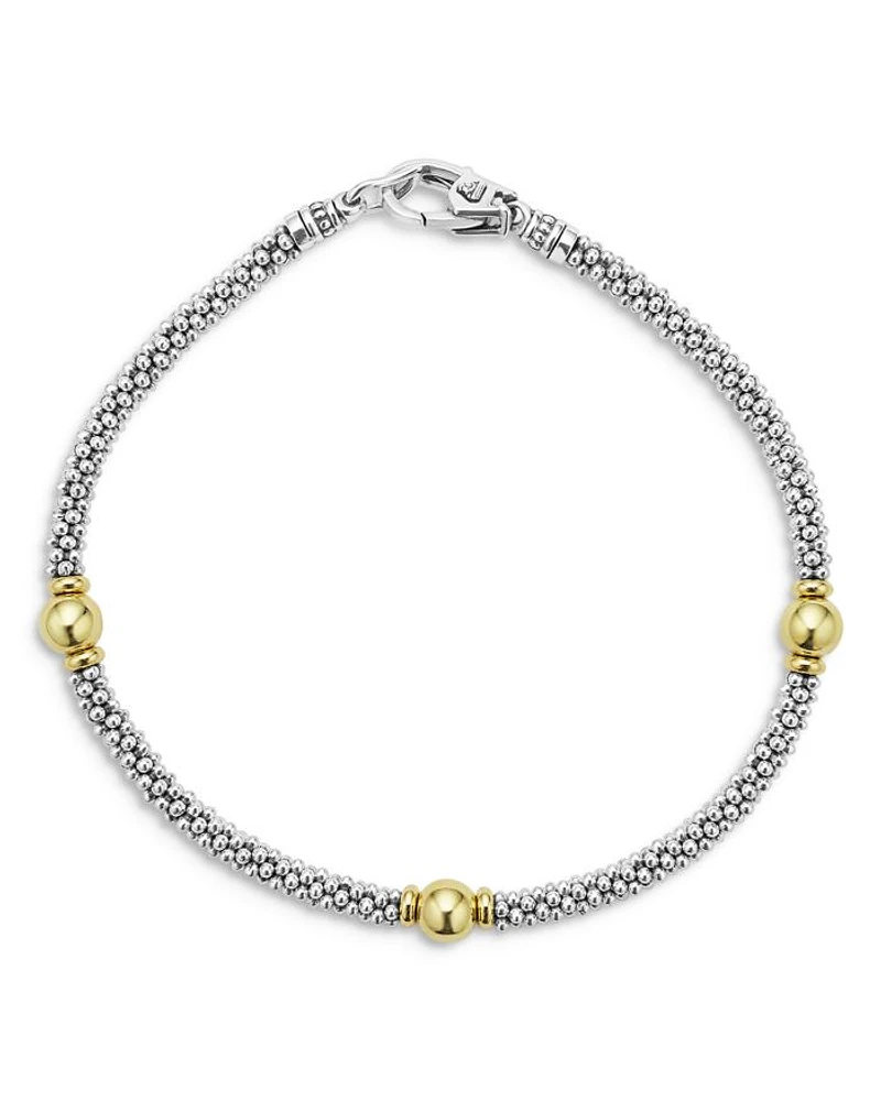 18K Yellow Gold & Sterling Silver Signature Caviar Bead Link Station Bracelet