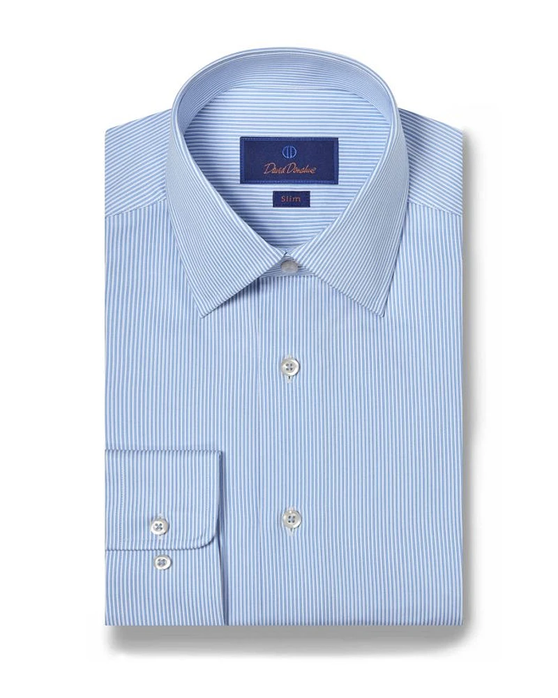 Cotton Twill Fine Line Stripe Slim Fit Dress Shirt