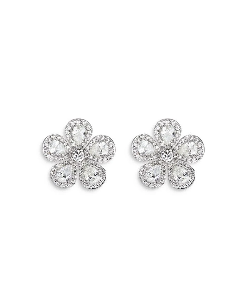18K White Gold Classic Flower Earrings with Diamonds, 4.42 tcw