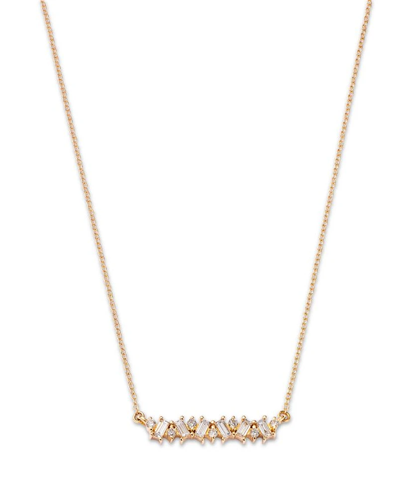 14K Yellow Gold Lab Grown Diamond Round & Baguette Bar Necklace, 16-20"